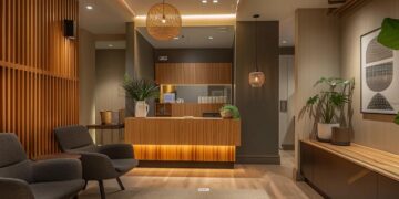 a modern chiropractic clinic with soft lighting and timber accents features a friendly chiropractor in their 30s or 40s gently treating a relaxed adult patient in smart-casual attire, embodying a calm and professional atmosphere tailored for busy urban adults seeking safe, evidence-based relief from pain.