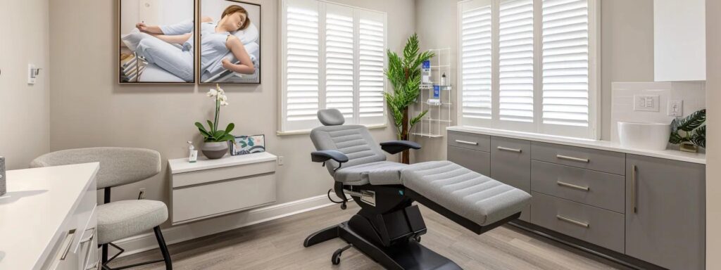 a modern chiropractic clinic features soft lighting and pristine white walls, where a skilled chiropractor in their 30s attentively treats a relaxed patient in smart-casual activewear, creating a calm and professional atmosphere that appeals to busy urban adults seeking effective, drug-free pain relief.
